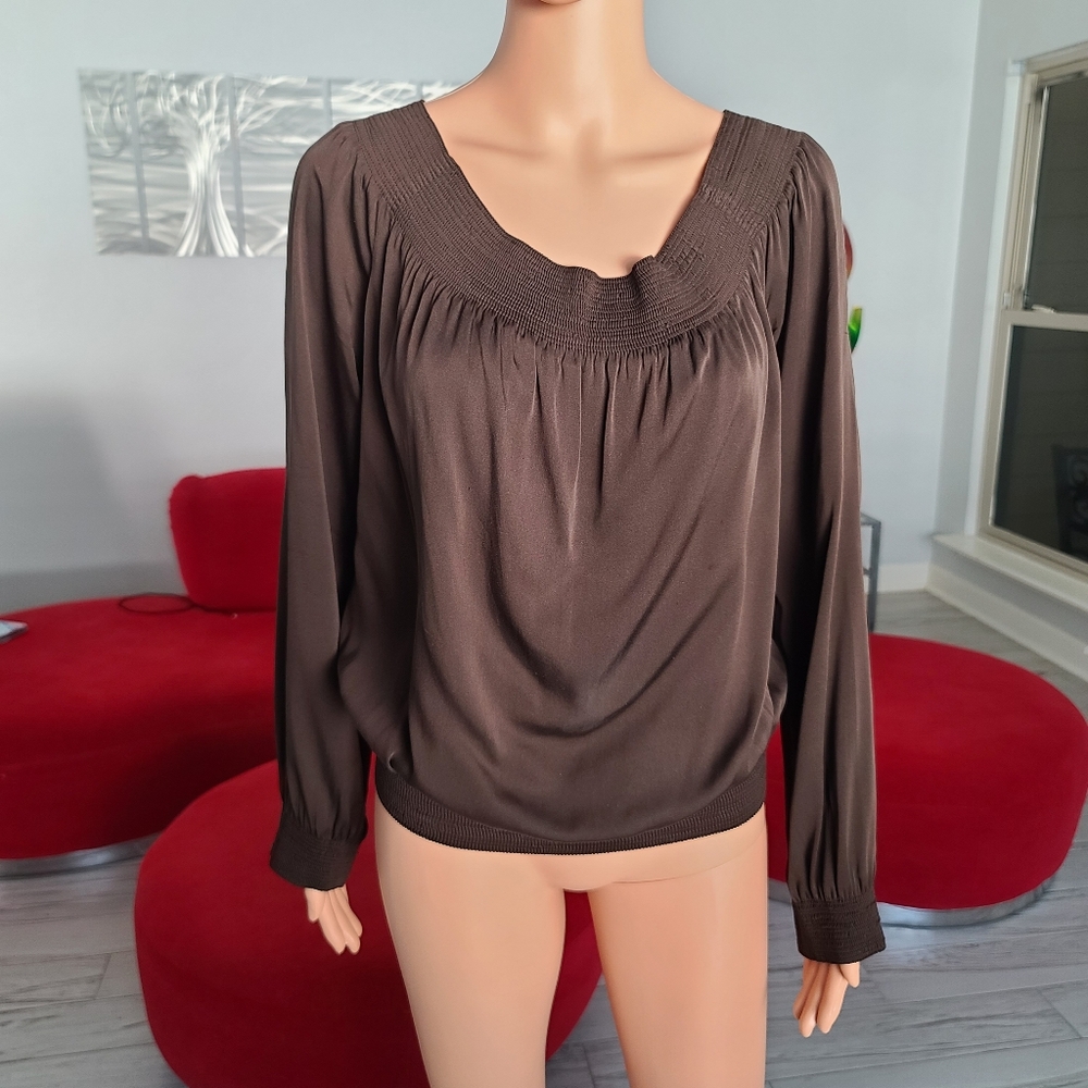 DKNY off shoulder silk top brown size L